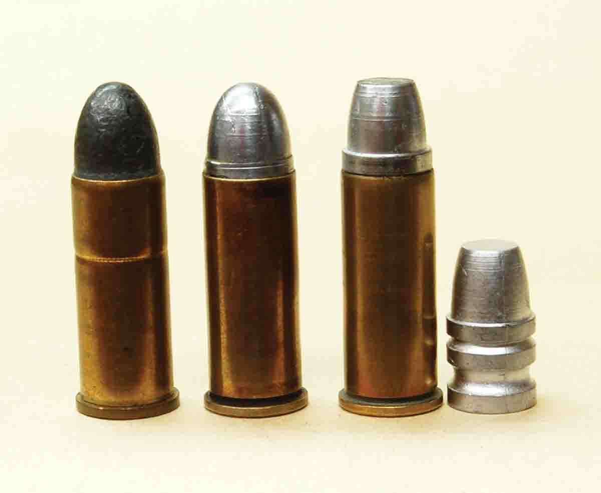 From left, popular .44 Special loads include the original 246-grain factory round, a handload with Lyman bullet 429383 to duplicate the original and a handload using the classic Lyman/Keith bullet 429421.